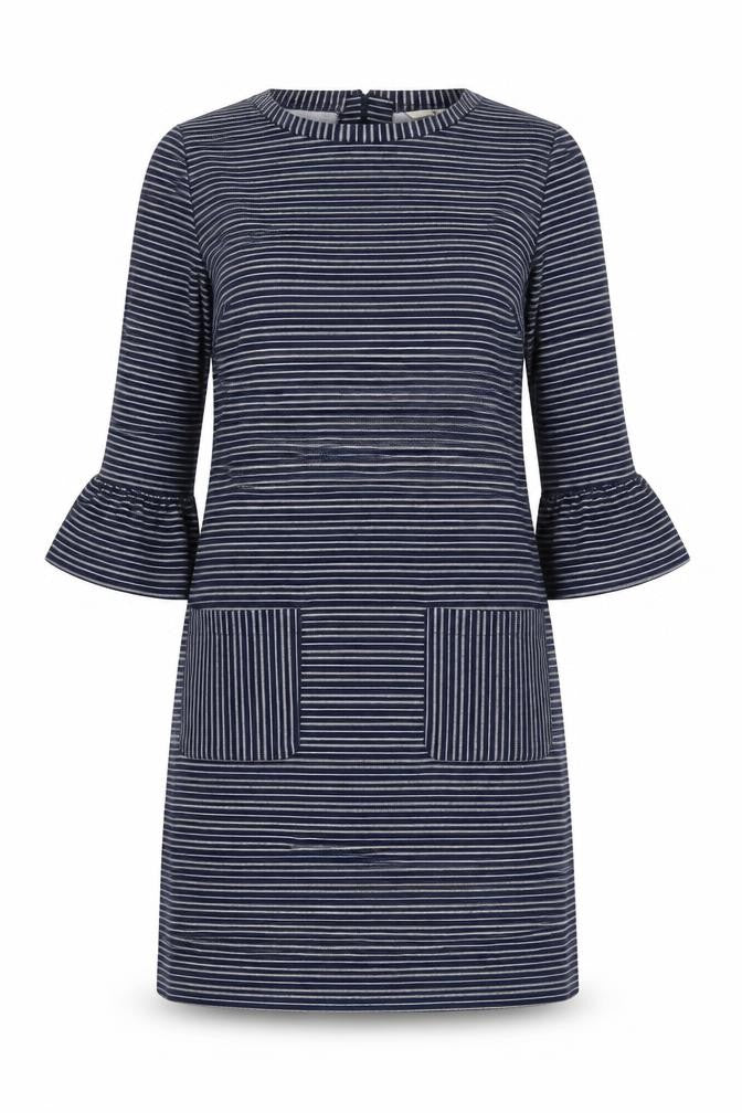 TU Womens Blue Striped Polyester Shift  Size 12  Crew Neck Zip