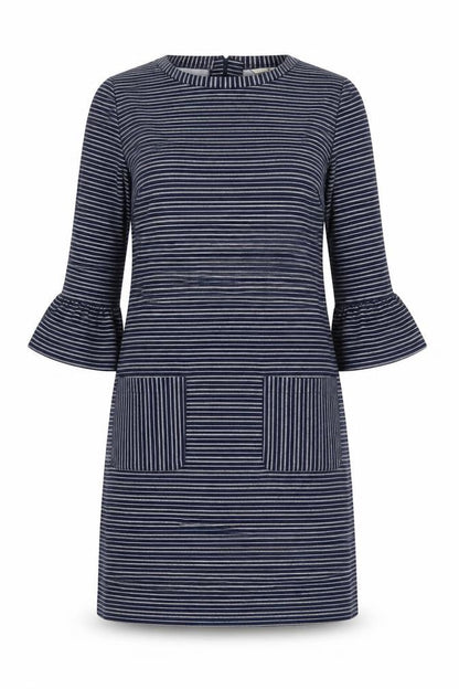 Tu Womens Blue Striped Polyester Shift  Size 12  Crew Neck Zip
