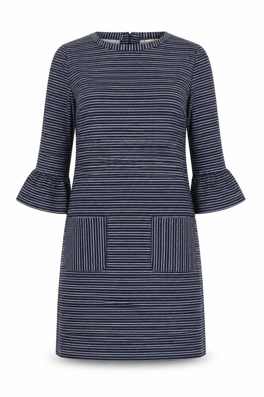 TU Womens Blue Striped Polyester Shift  Size 12  Crew Neck Zip