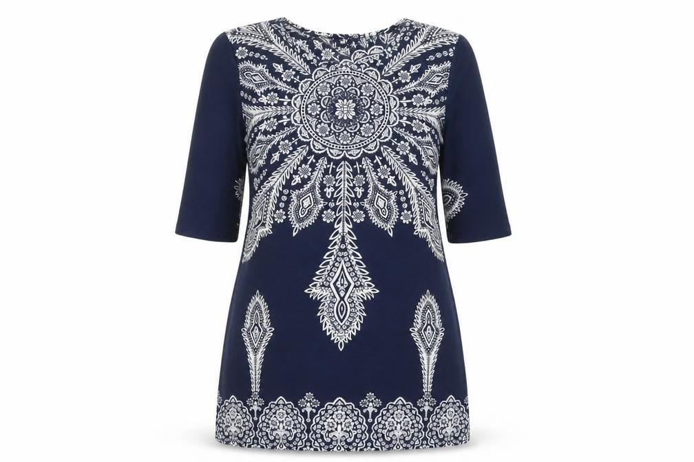 TG Womens Blue Paisley Polyester Shift  Size 14  Crew Neck Pullover