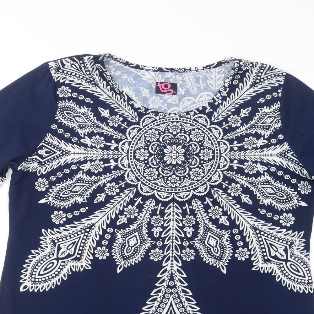 TG Womens Blue Paisley Polyester Shift  Size 14  Crew Neck Pullover