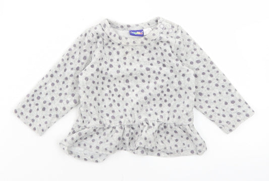 Lupilu Girls Grey Polka Dot Cotton Basic T-Shirt Size 3-6 Months Round Neck Snap - Peplum