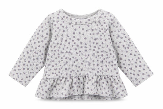 Lupilu Girls Grey Polka Dot Cotton Basic T-Shirt Size 3-6 Months Round Neck Snap - Peplum