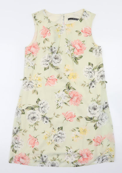 Preloved Atmosphere Womens Beige Floral Polyester A-Line  Size 10  Round Neck Button - Front