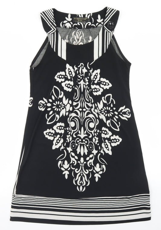 PussyCat Womens Black  Polyester Tunic Blouse Size S Round Neck