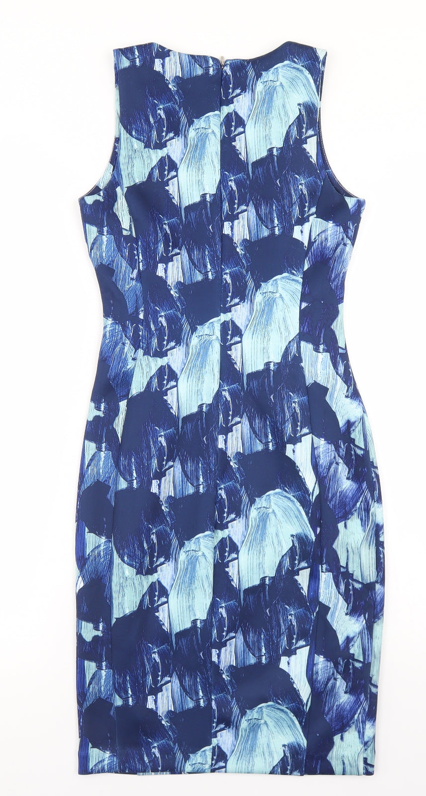 H&M Womens Blue Geometric Polyester Bodycon  Size XS  Round Neck Zip