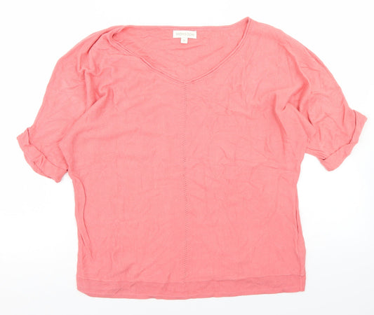 Monsoon Womens Pink V-Neck  Viscose Pullover Jumper Size M