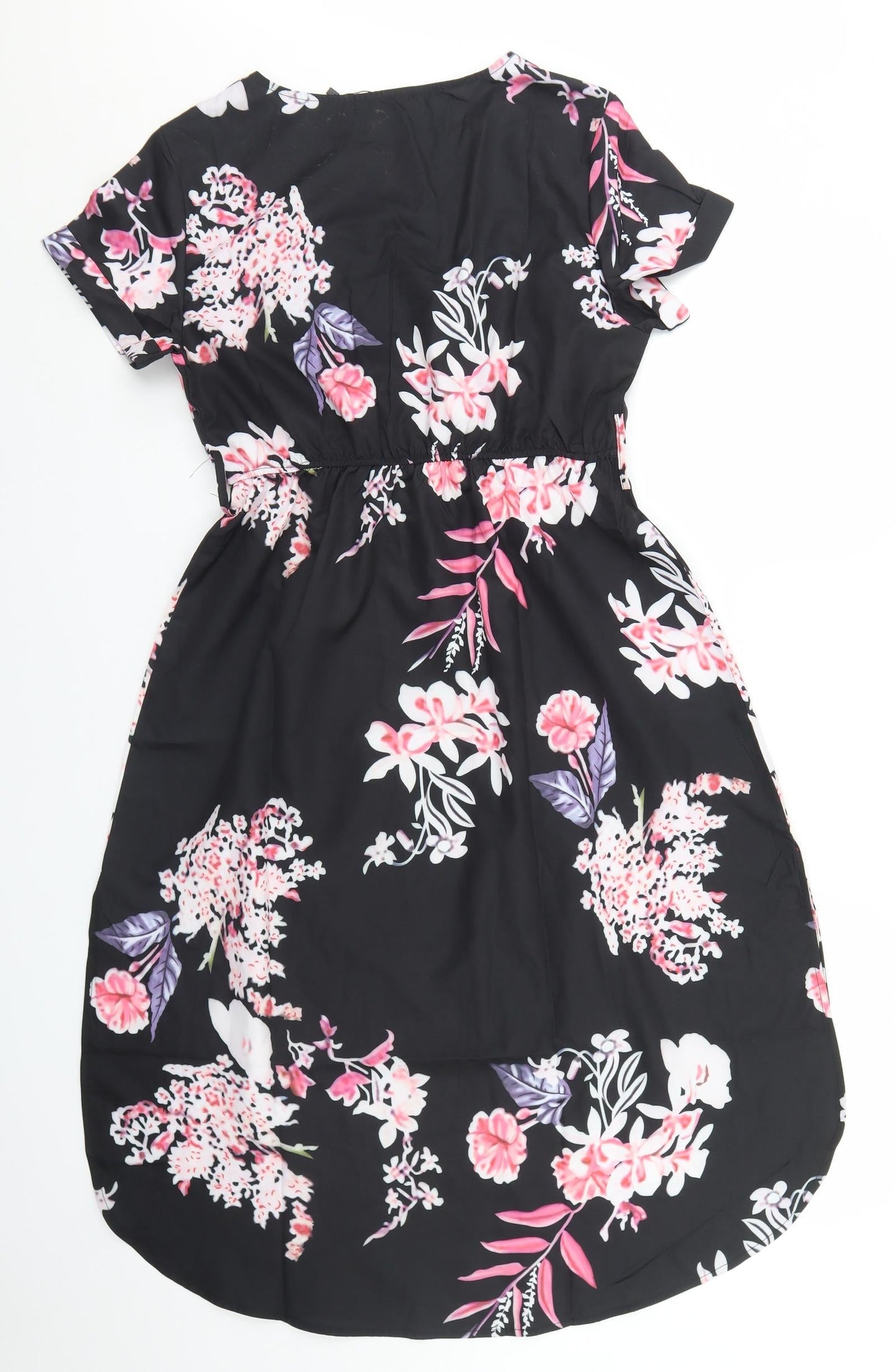 Sheilay Womens Black Floral Polyester Fit & Flare  Size S  Round Neck