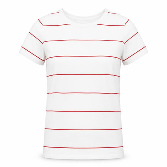 Newport Womens White Striped Polyester Basic T-Shirt Size M Round Neck