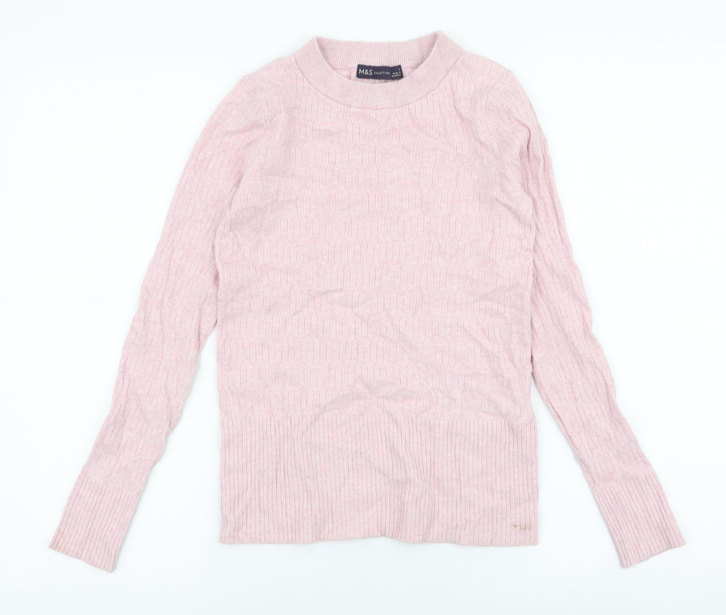 Marks and Spencer Womens Pink High Neck  Viscose Pullover Jumper Size 8