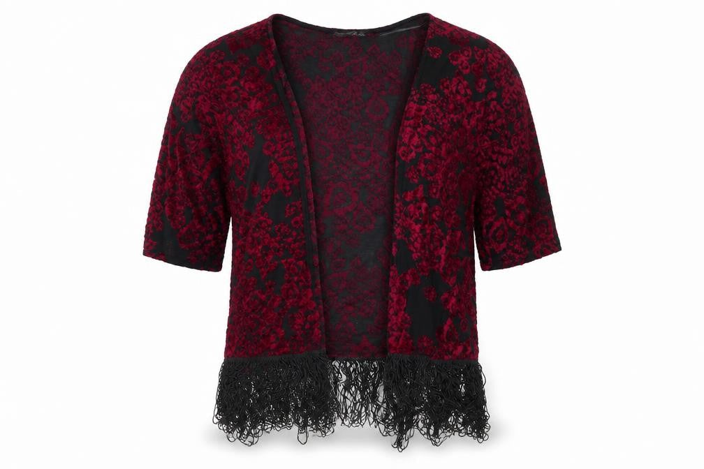 Atmosphere Womens Red V-Neck Floral Polyester Cardigan Jumper Size XS