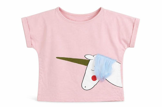 NNJXD Girls Pink  100% Cotton Basic T-Shirt Size 10-11 Years Round Neck  - Unicorn