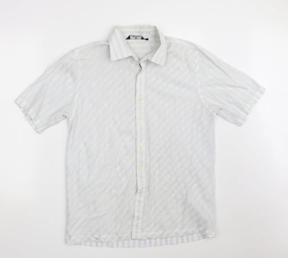 Preloved UrbanSpirit Mens White Striped Polyester  Button-Up Size L Collared Button - Front