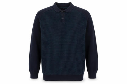 Easy Mens Blue Collared Houndstooth Cotton Pullover Jumper Size XL