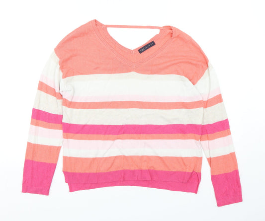 Marks and Spencer Womens Multicoloured V-Neck Striped Viscose Pullover Jumper Size 10