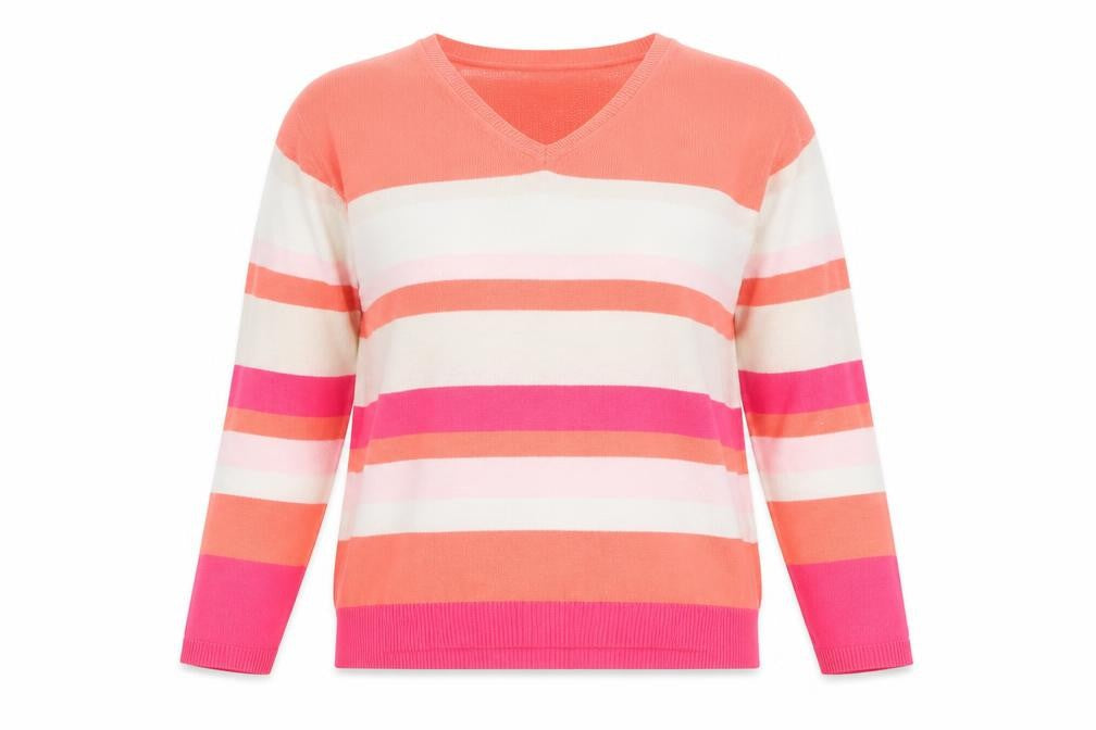 Marks & Spencer Womens Multicoloured V-Neck Striped Viscose Pullover Jumper Size 10