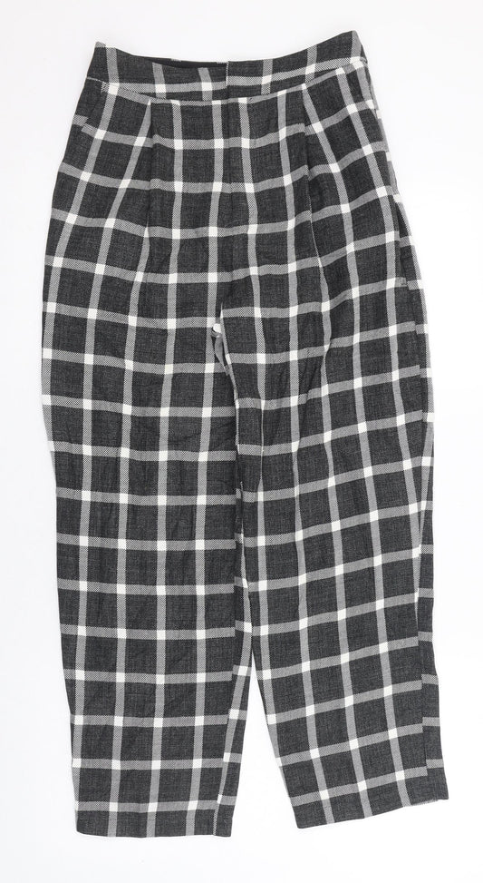 Light Before Dark Womens Grey Check Polyester Carrot Trousers Size 6 L26 in Regular Zip