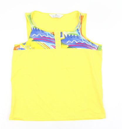 Slimma Womens Yellow Geometric Viscose Basic Tank Size 10 Square Neck
