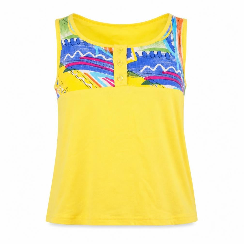 Slimma Womens Yellow Geometric Viscose Basic Tank Size 10 Square Neck
