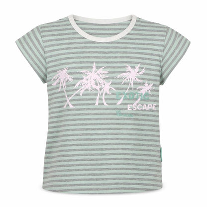 Cocco Drillo Girls Green Striped Cotton Basic T-Shirt Size 10 Years Crew Neck Pullover