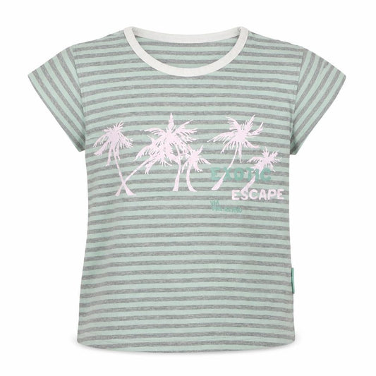 Cocco Drillo Girls Green Striped Cotton Basic T-Shirt Size 10 Years Crew Neck Pullover