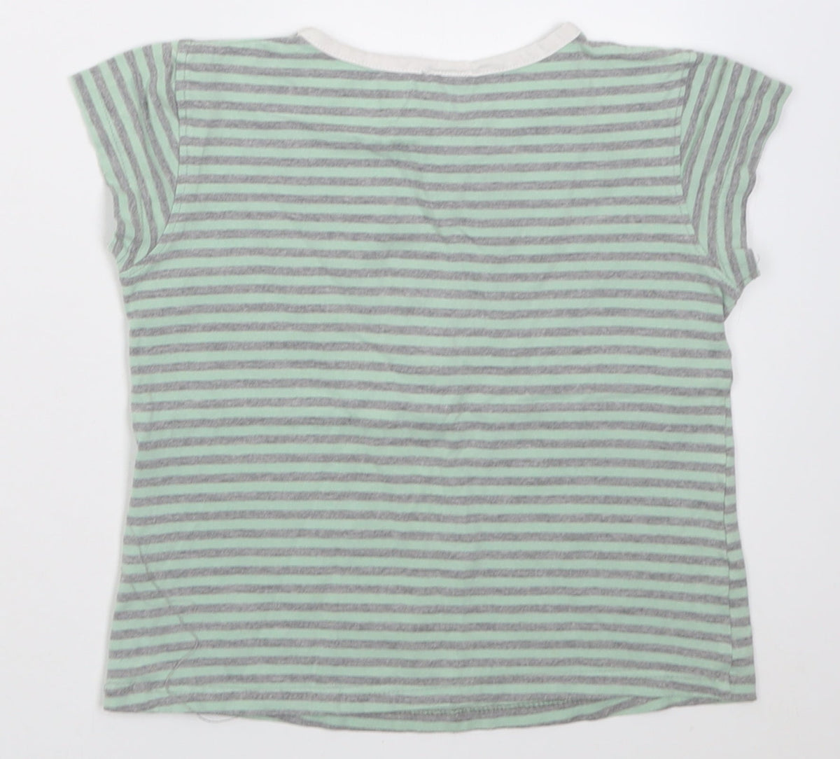 Cocco Drillo Girls Green Striped Cotton Basic T-Shirt Size 10 Years Crew Neck Pullover
