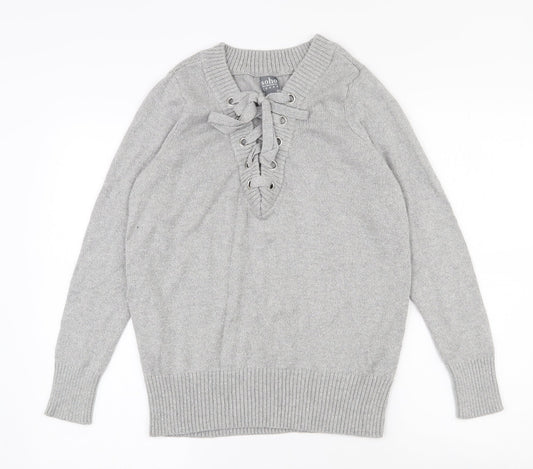 SOHO Womens Grey V-Neck  Cotton Pullover Jumper Size 10