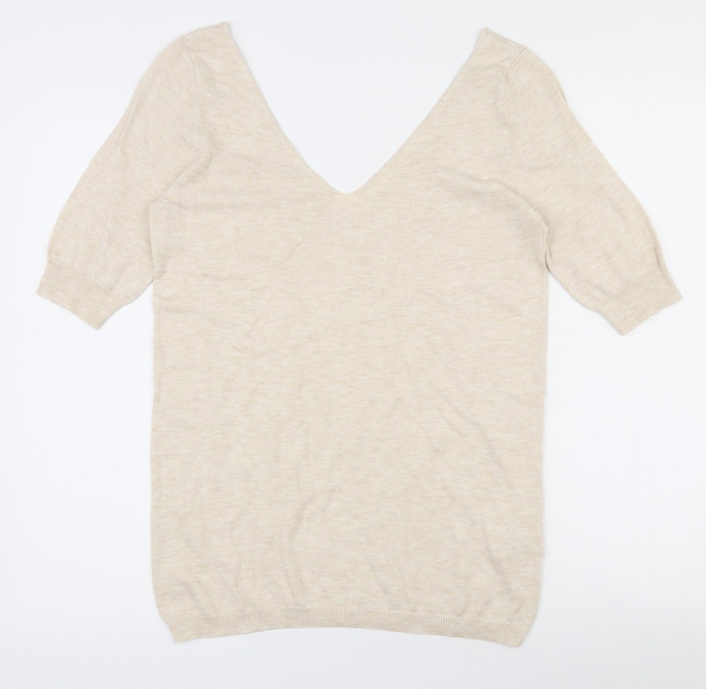 NEXT Womens Beige V-Neck  Cotton Pullover Jumper Size 8
