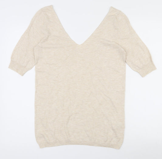 NEXT Womens Beige V-Neck  Cotton Pullover Jumper Size 8