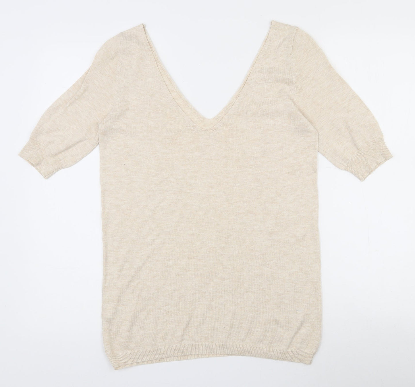 NEXT Womens Beige V-Neck  Cotton Pullover Jumper Size 8