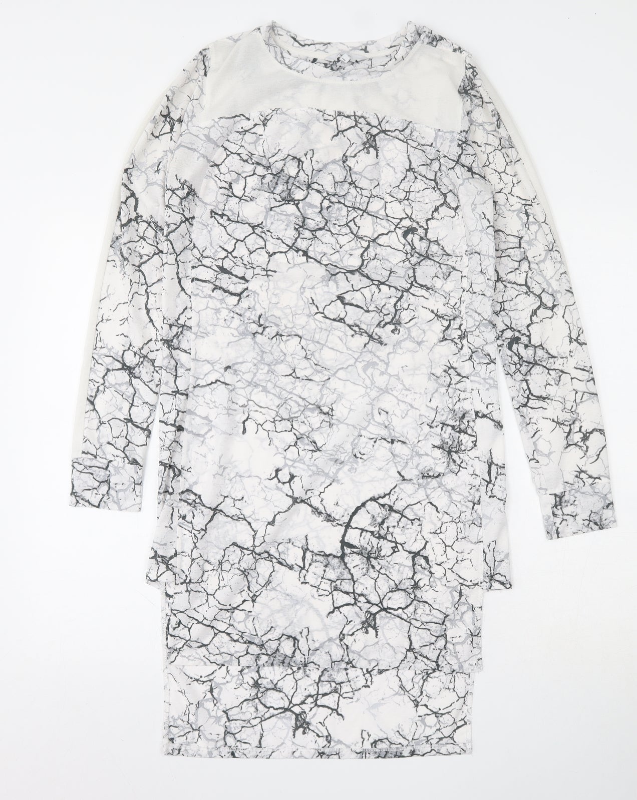 NEXT Womens White Geometric Polyester Tunic Blouse Size 6 Round Neck