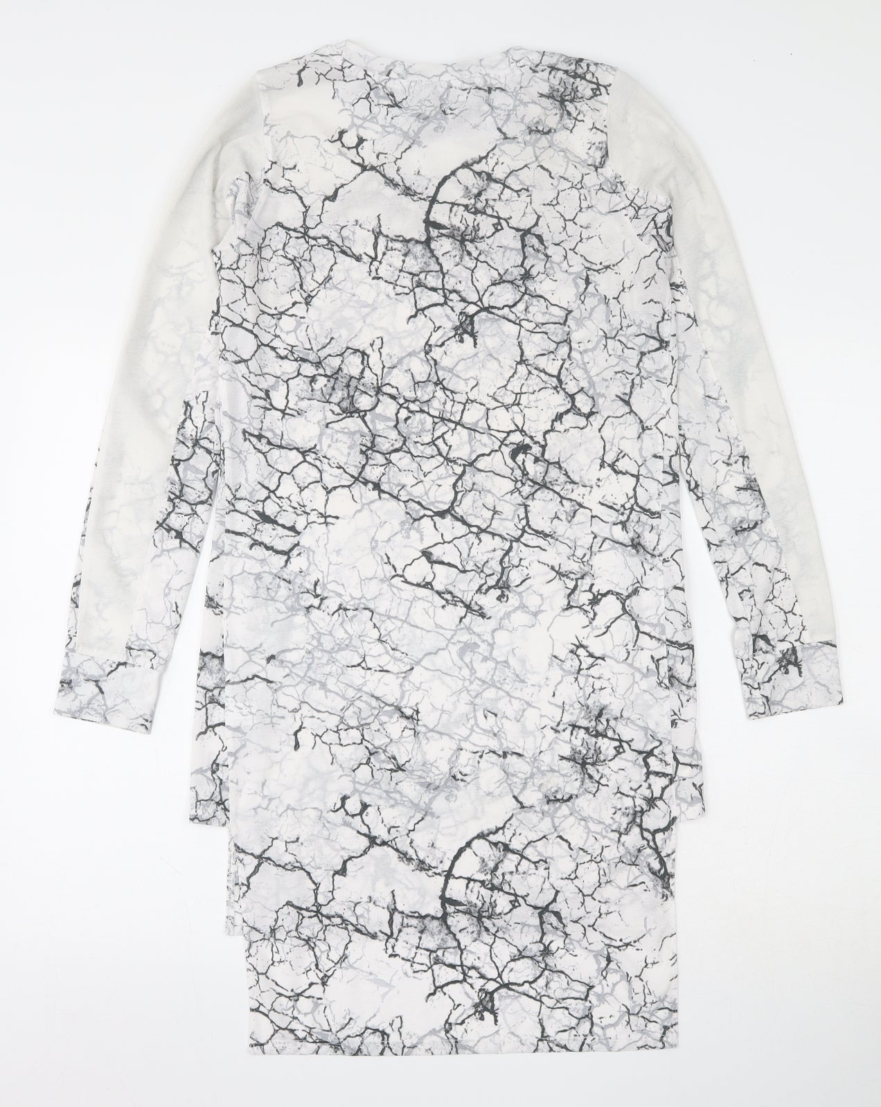 NEXT Womens White Geometric Polyester Tunic Blouse Size 6 Round Neck