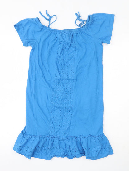Papaya Womens Blue  100% Cotton Basic T-Shirt Size 8 Scoop Neck