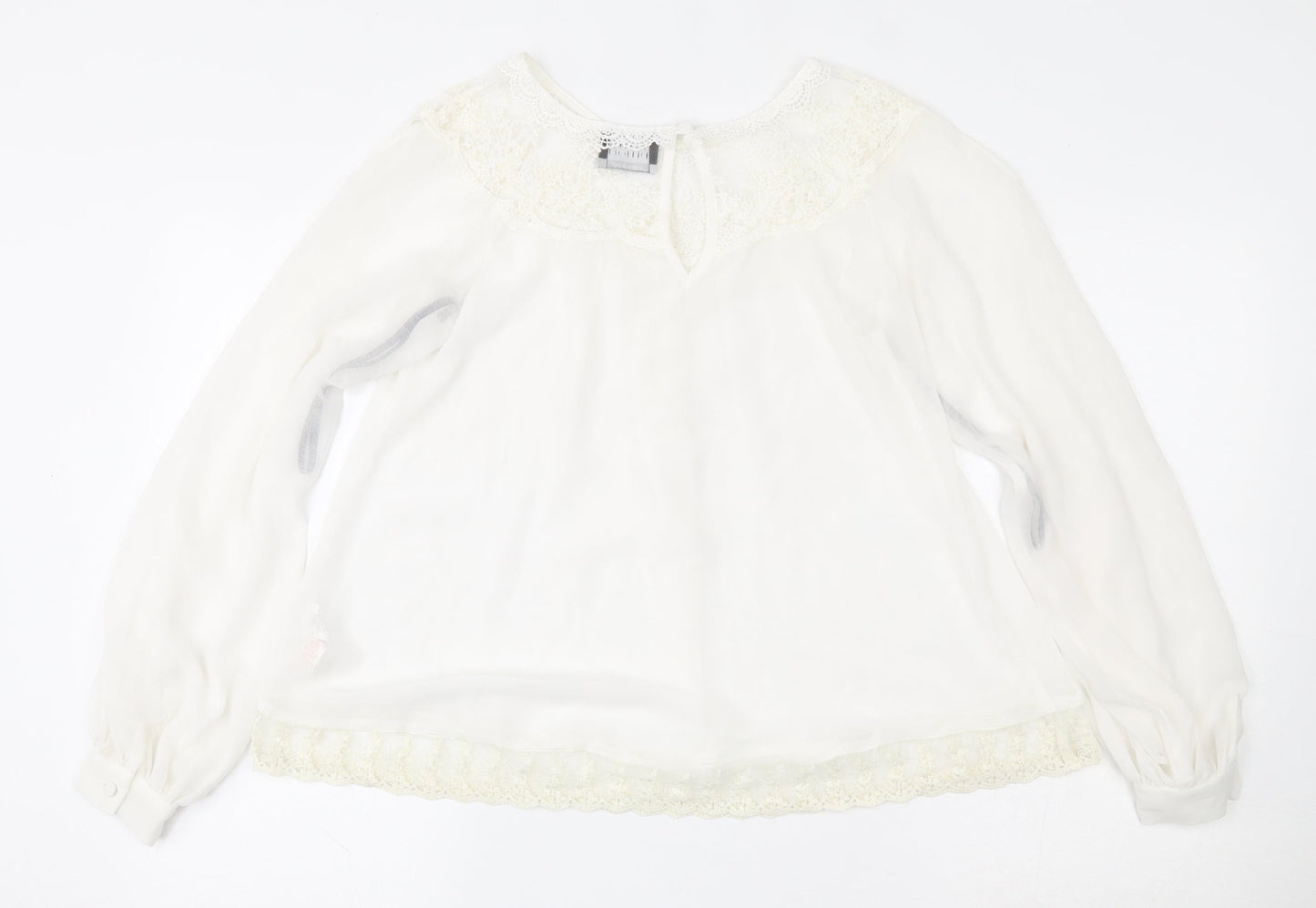 Atmosphere Womens Ivory  Polyester Basic Button-Up Size 10 Round Neck