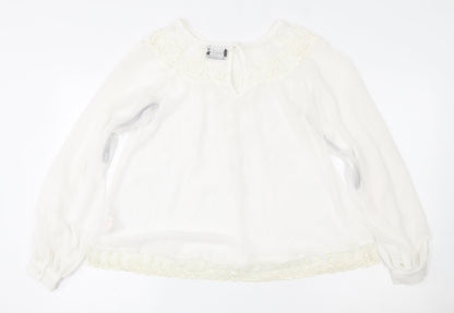 Atmosphere Womens Ivory  Polyester Basic Button-Up Size 10 Round Neck