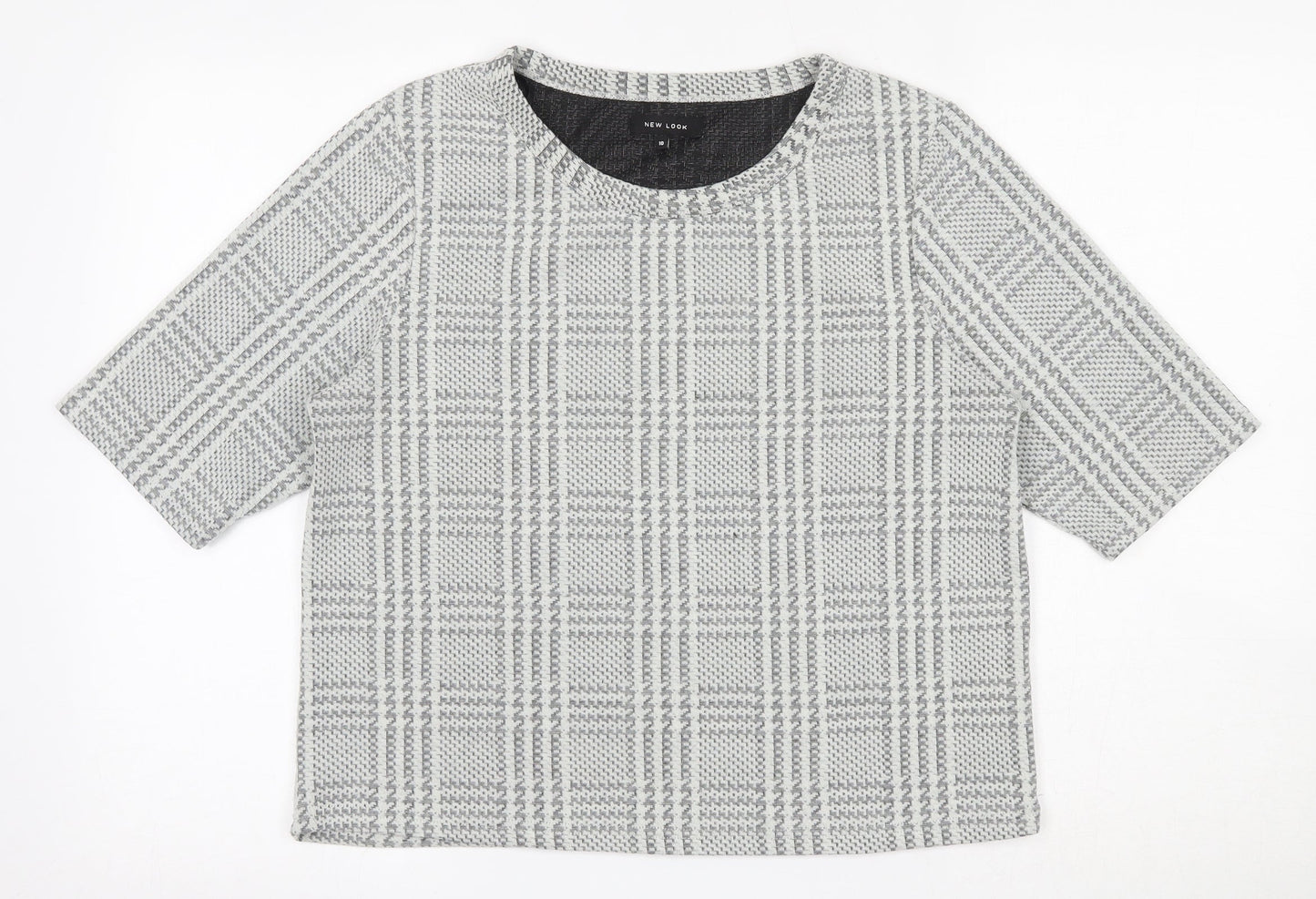 New Look Womens Ivory Plaid Polyester Pullover Sweatshirt Size 10
