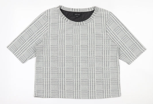 New Look Womens Ivory Plaid Polyester Pullover Sweatshirt Size 10