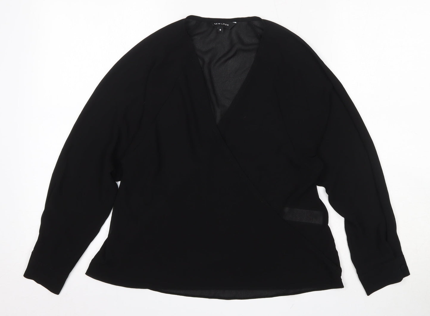 New Look Womens Black  Polyester Basic Blouse Size 8 V-Neck