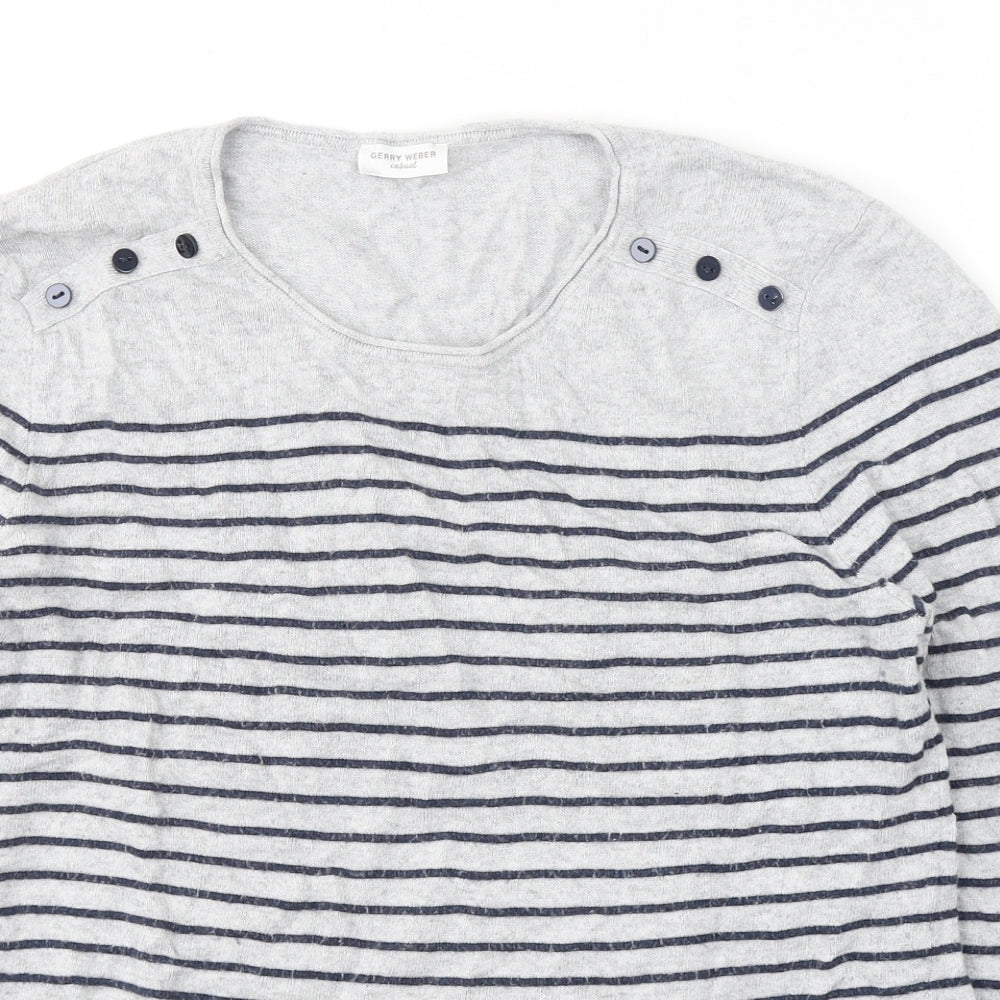 Gerry Weber Womens Grey Round Neck Striped Acrylic Pullover Jumper Size 12