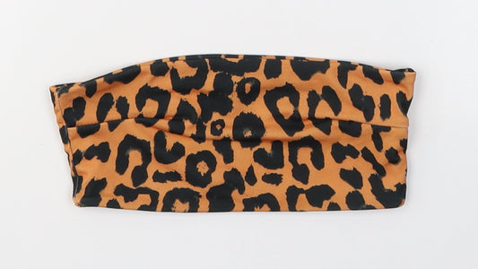 PRETTYLITTLETHING Womens Orange Animal Print Polyester Cropped T-Shirt Size 4 Off the Shoulder
