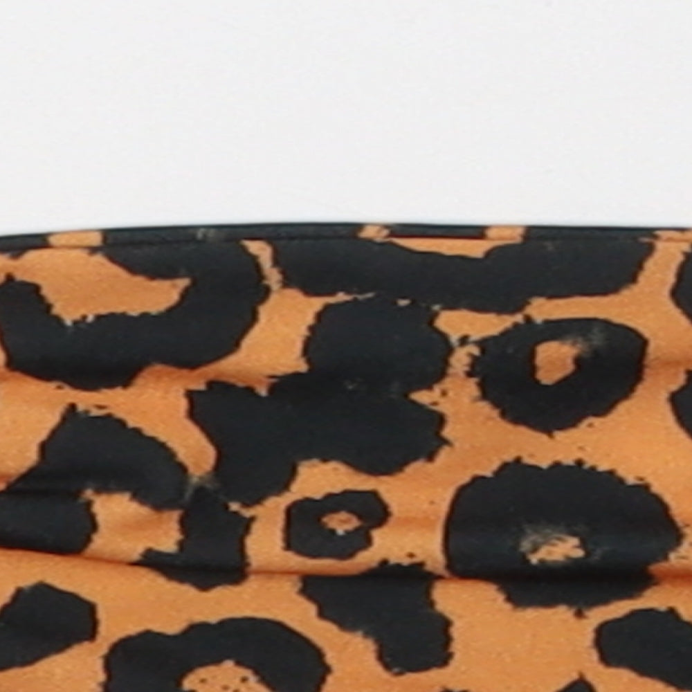 PRETTYLITTLETHING Womens Orange Animal Print Polyester Cropped T-Shirt Size 4 Off the Shoulder