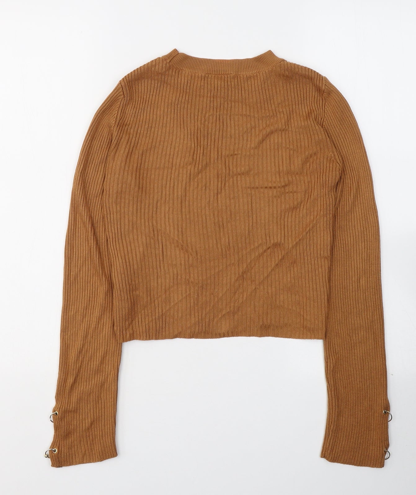 Topshop Womens Brown  Acrylic Basic Blouse Size 6 Round Neck