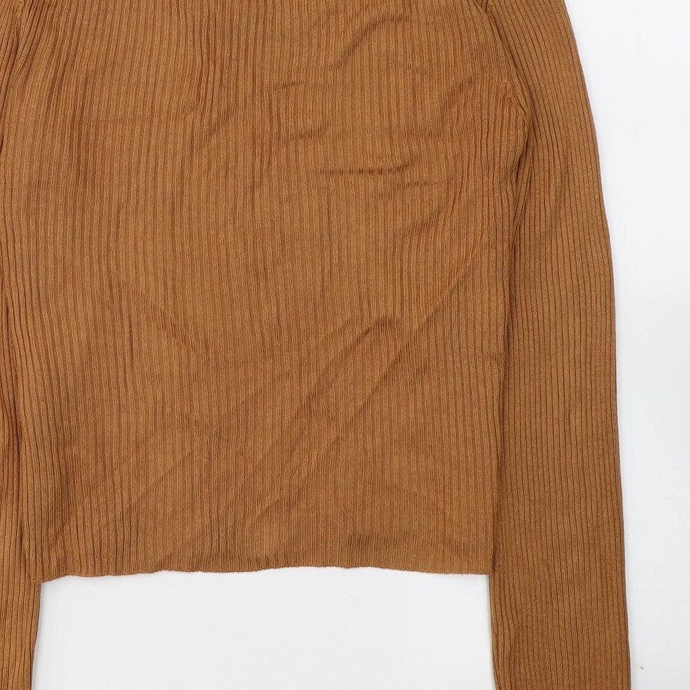 Topshop Womens Brown  Acrylic Basic Blouse Size 6 Round Neck