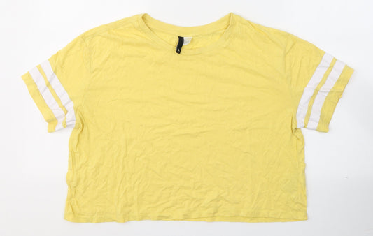Divided by H&M Womens Yellow  Cotton Cropped T-Shirt Size L Round Neck