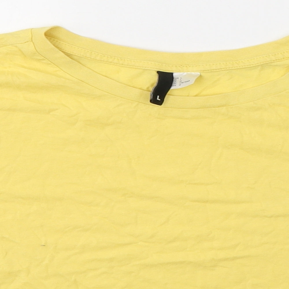 Divided by H&M Womens Yellow  Cotton Cropped T-Shirt Size L Round Neck