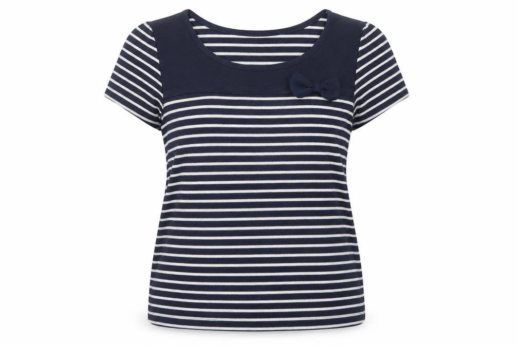 Arista Womens Blue Striped Polyester Basic T-Shirt Size 14 Boat Neck