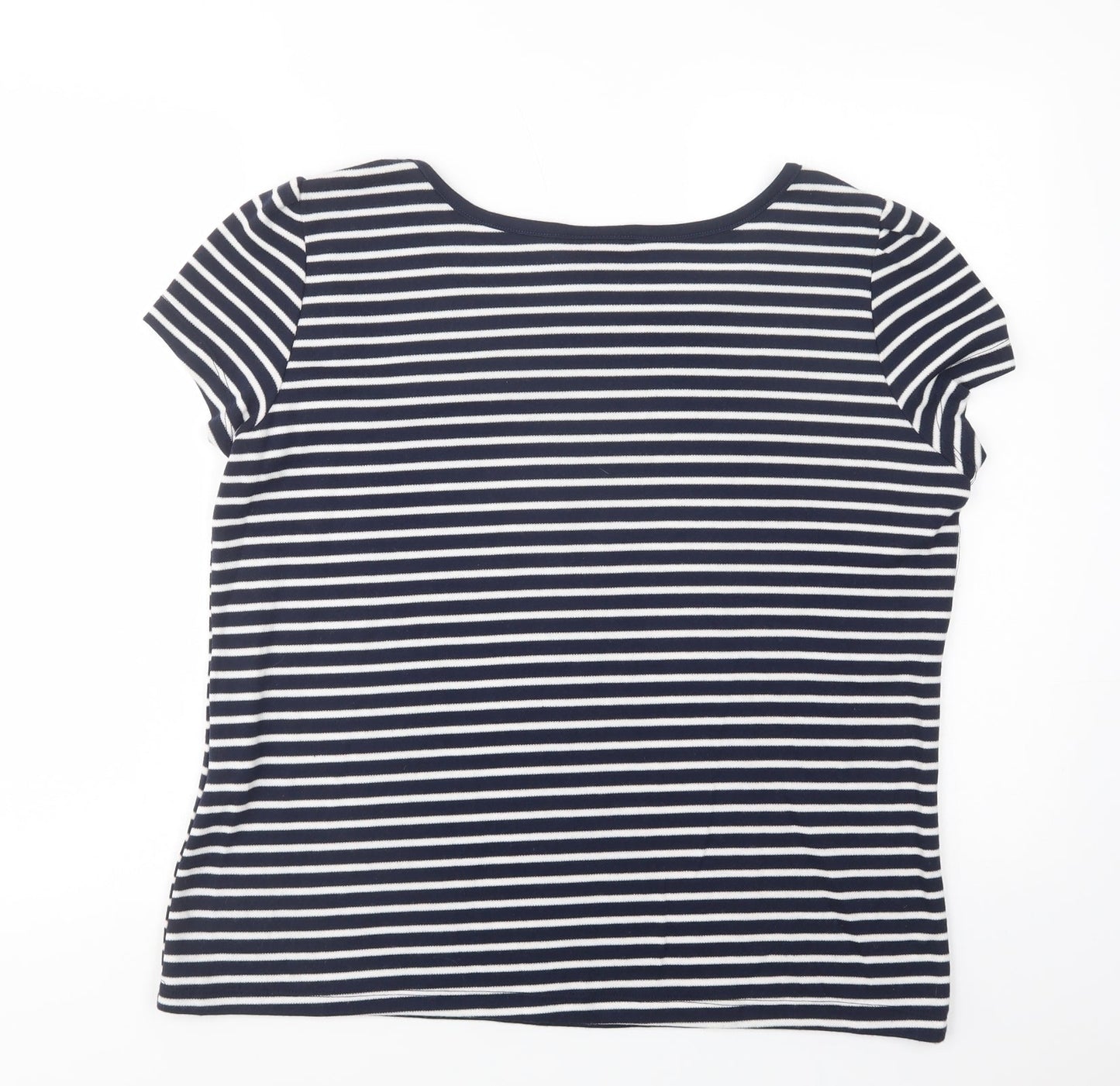 Arista Womens Blue Striped Polyester Basic T-Shirt Size 14 Boat Neck