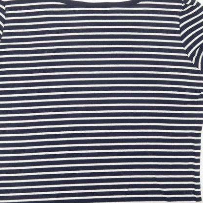 Arista Womens Blue Striped Polyester Basic T-Shirt Size 14 Boat Neck