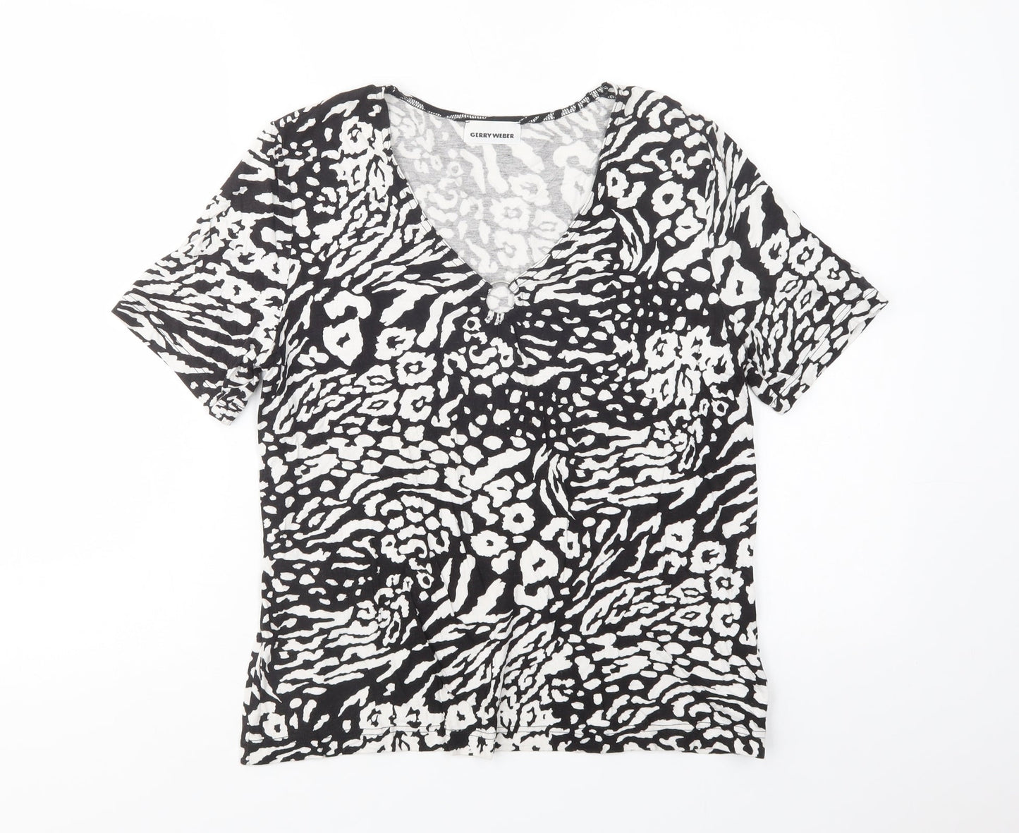 Gerry Weber Womens Black Animal Print Viscose Basic Blouse Size 14 V-Neck