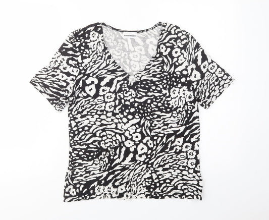 Gerry Weber Womens Black Animal Print Viscose Basic Blouse Size 14 V-Neck